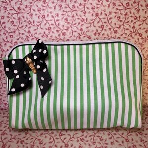 Dior Green Striped Makeup Bag With Shoe Charm Brooch